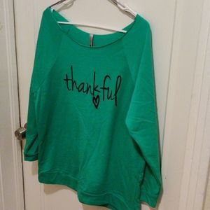 Thankful Kelly green cut wide neck long sleeve